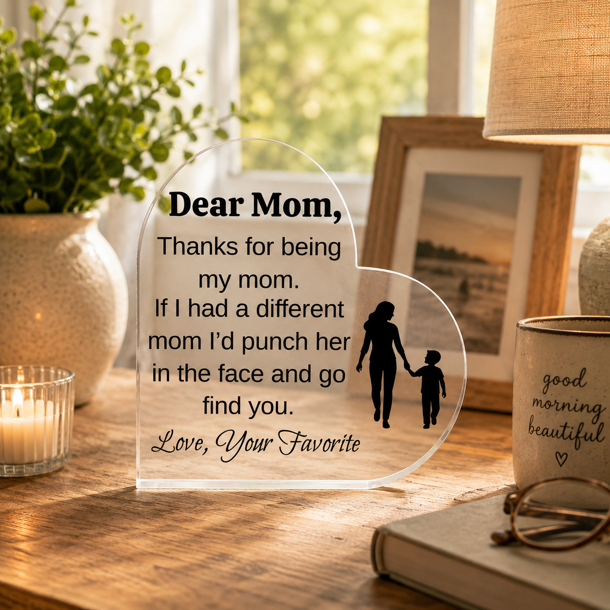 Dear Mom Heart Acrylic Gift – Funny Personalized Gift from Son