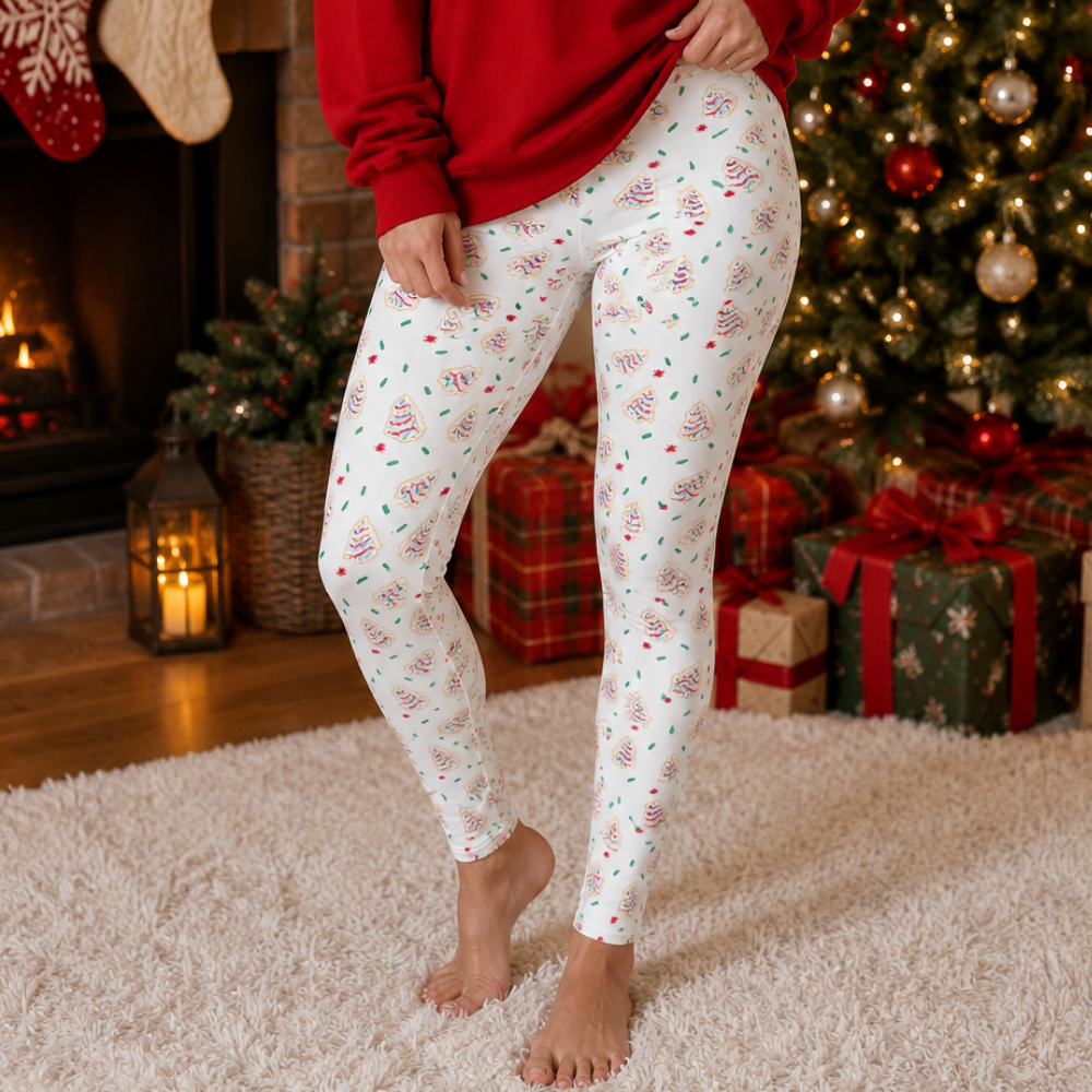 White Christmas Tree Snack Cake Leggings