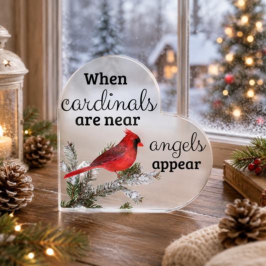 Cardinals Appear Heart Acrylic Gift – A Beautiful Memorial Keepsake, Sympathy, Gift for Loss of Loved One