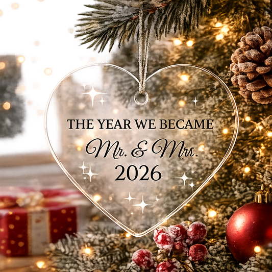 Personalized "The Year We Became Mr. & Mrs." Acrylic Heart Ornament