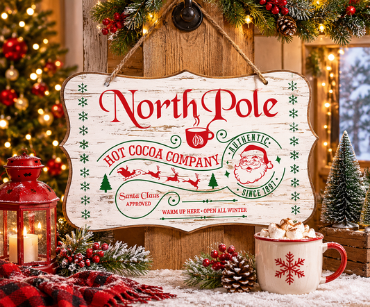 North Pole Hot Cocoa Company Cedar Wood Sign